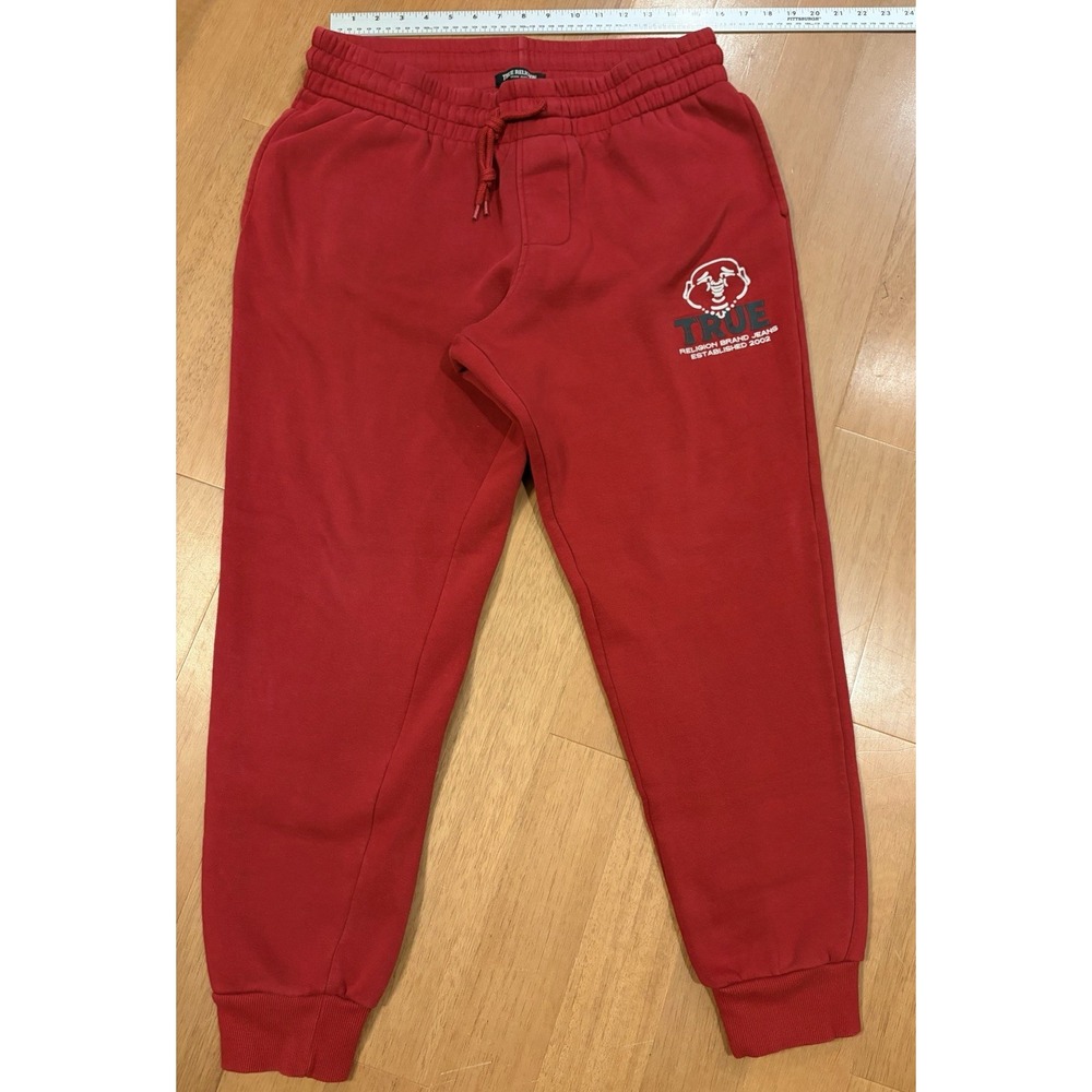 True Religion Joggers Sweatpant Buddha Logo Horseshoe Pocket Medium Red Spellout